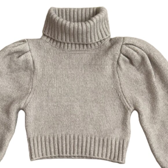 Zara Beige Puff Sleeve Cropped Turtleneck Sweater Ribbed Knit Trendy Top Size M - Picture 3 of 13